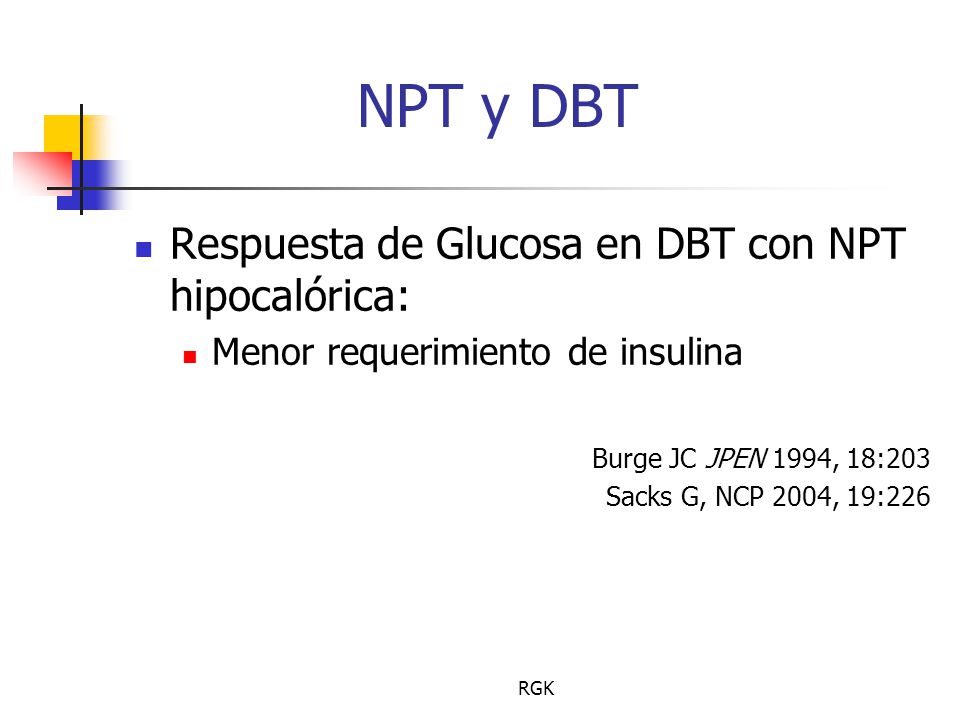NPT y DBT Respuesta de Glucosa en DBT con NPT hipocalórica: