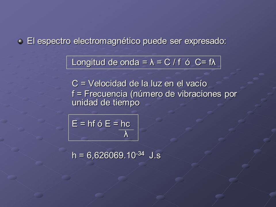 El espectro electromagnético puede ser expresado: