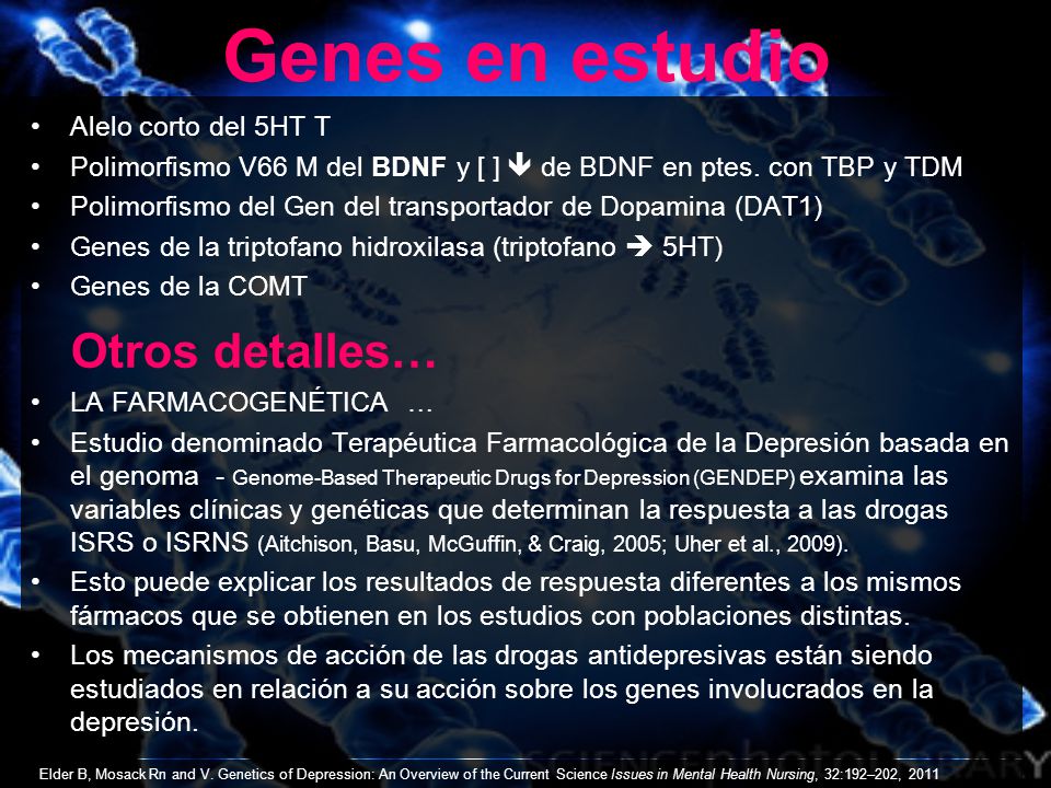 Genes en estudio Otros detalles… Alelo corto del 5HT T