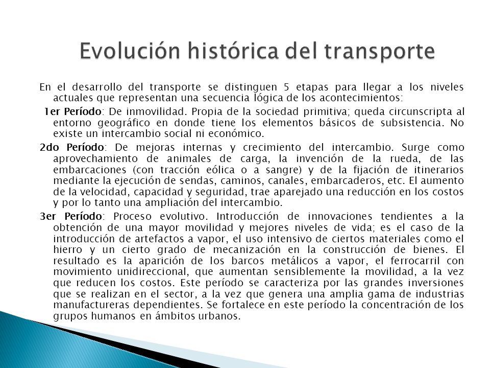 Evolución histórica del transporte