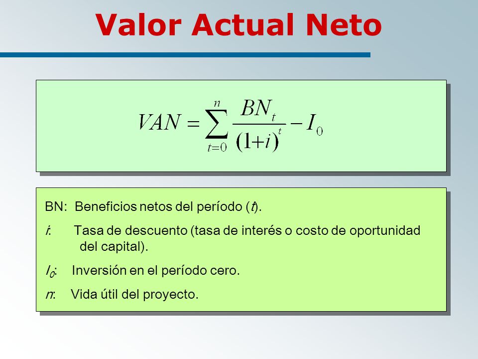 Valor Actual Neto BN: Beneficios netos del período (t).