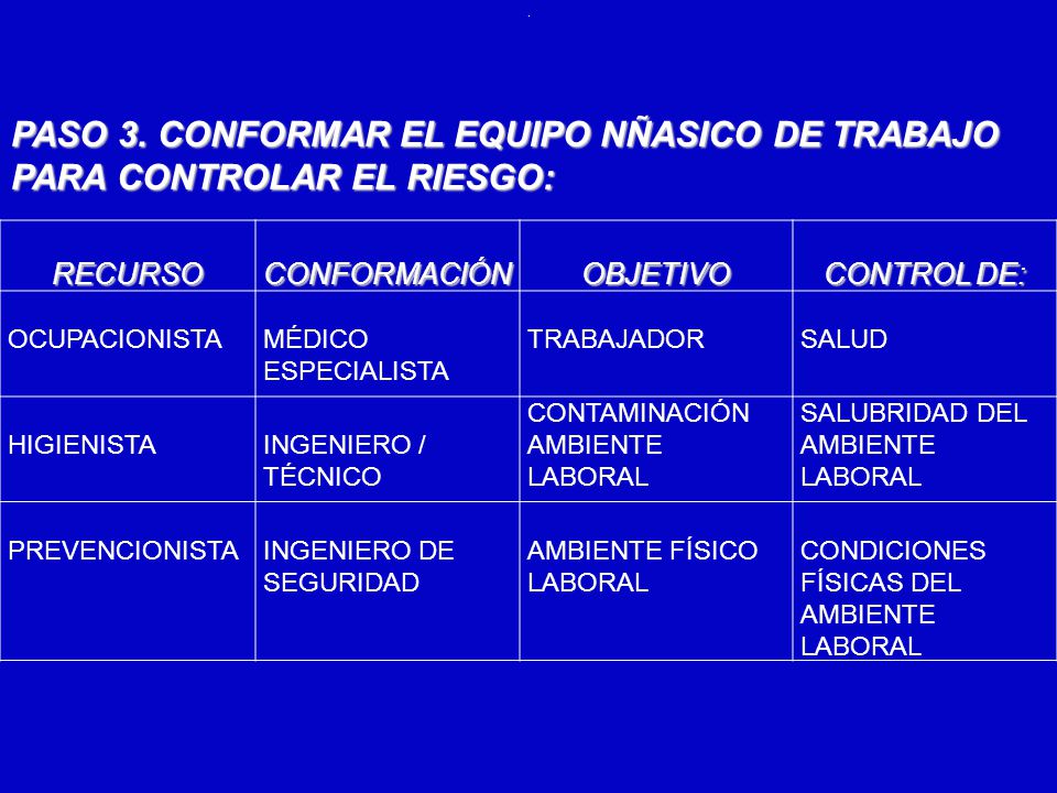 . PASO 3. CONFORMAR EL EQUIPO NÑASICO DE TRABAJO PARA CONTROLAR EL RIESGO: RECURSO. CONFORMACIÓN.