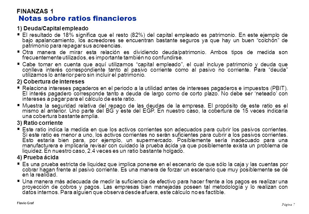 FINANZAS 1 Notas sobre ratios financieros