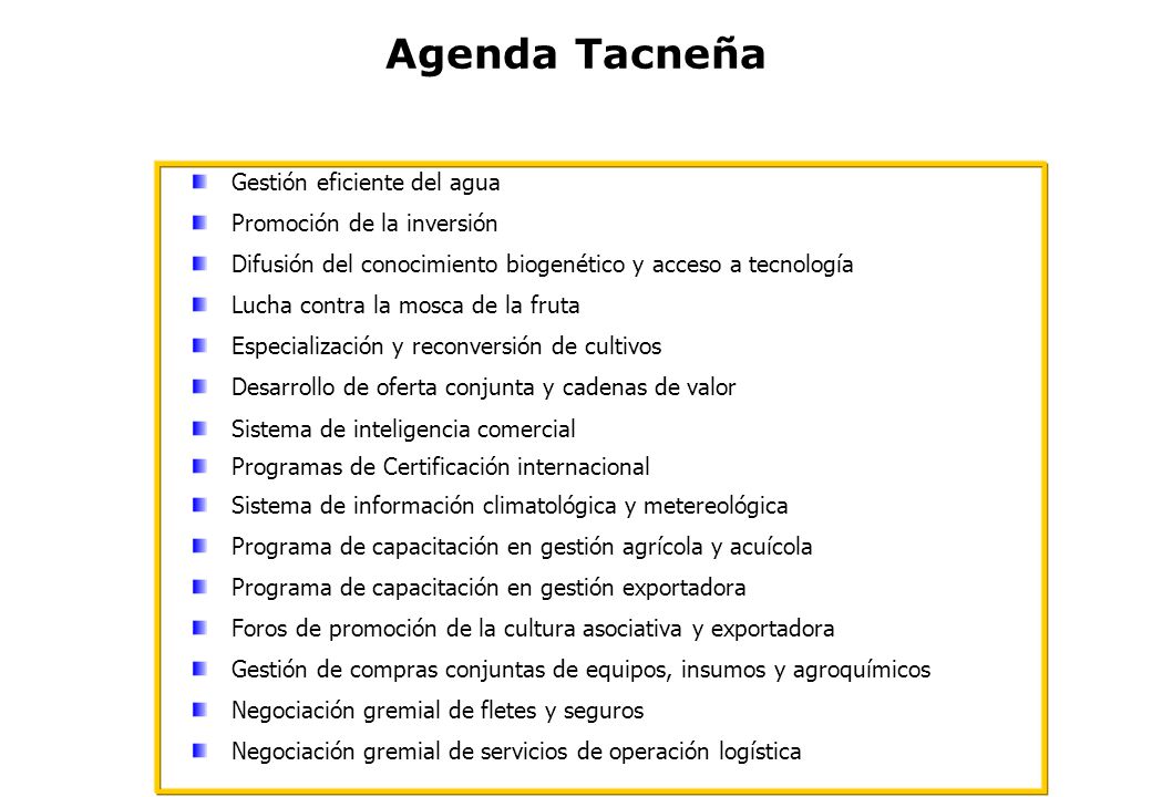 Agenda Tacneña Gestión eficiente del agua Promoción de la inversión