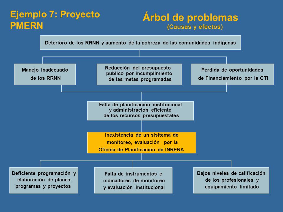 Árbol de problemas Ejemplo 7: Proyecto PMERN (Causas y efectos)