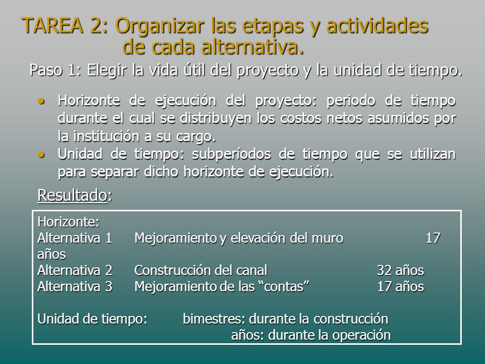 TAREA 2: Organizar las etapas y actividades de cada alternativa.