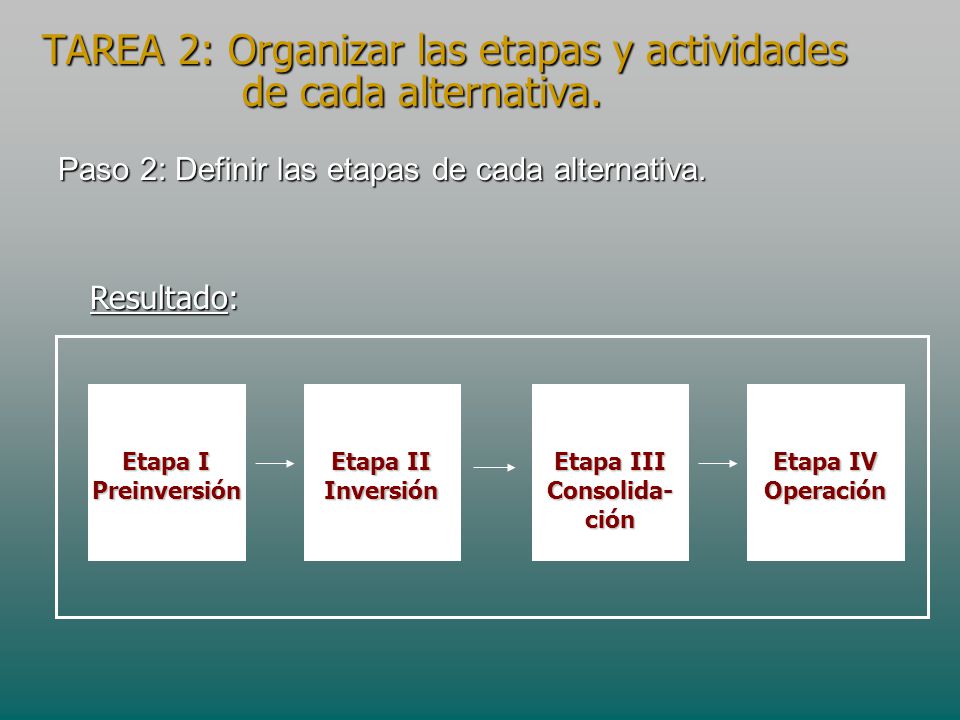 TAREA 2: Organizar las etapas y actividades de cada alternativa.
