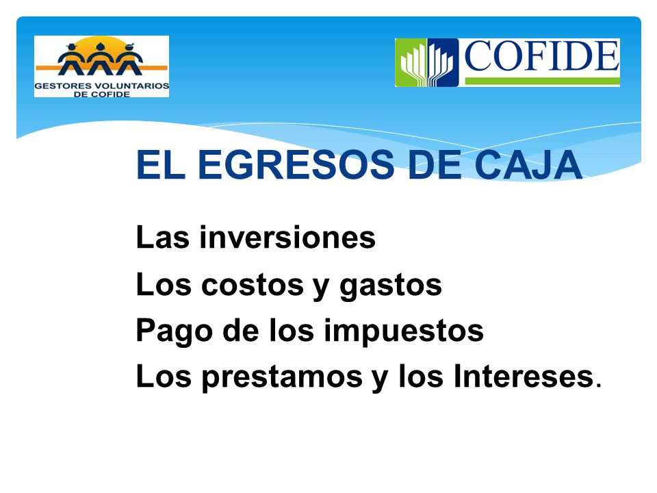 EL EGRESOS DE CAJA Las inversiones Los costos y gastos