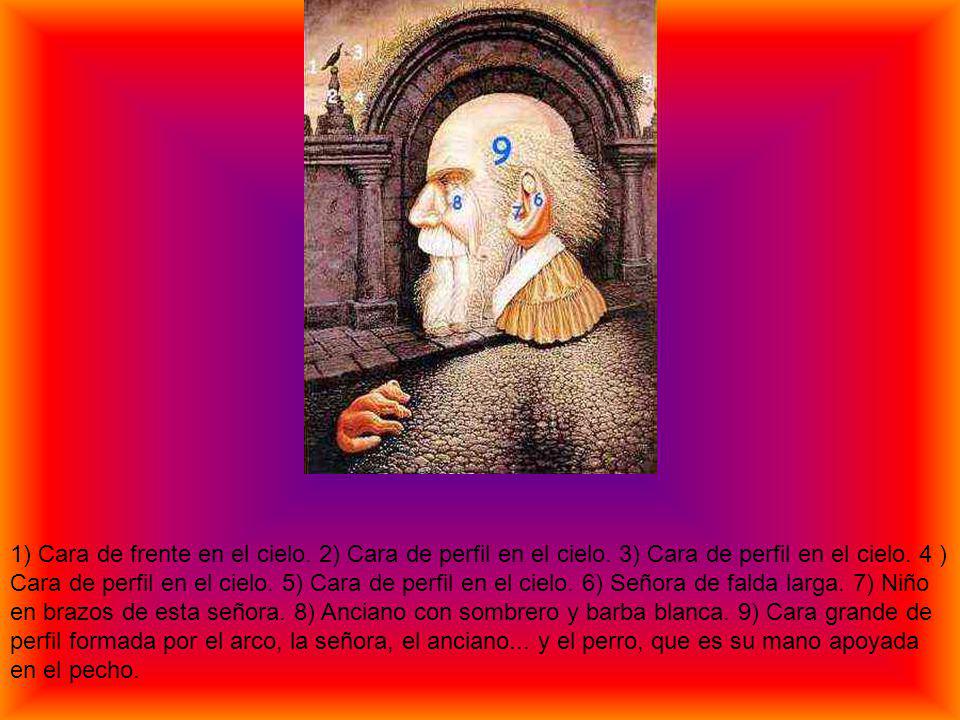 1) Cara de frente en el cielo. 2) Cara de perfil en el cielo