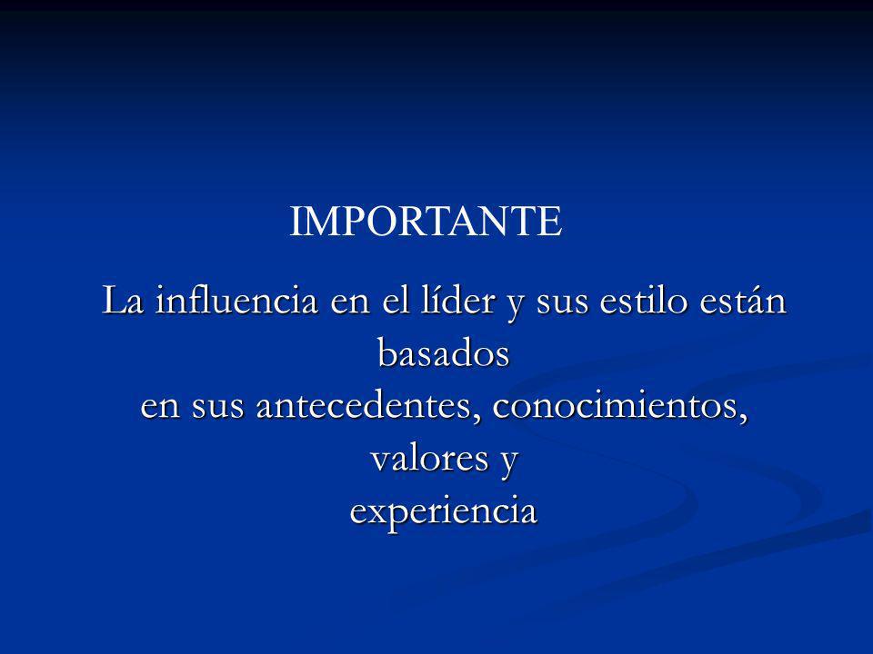 IMPORTANTE La influencia en el líder y sus estilo están basados en sus antecedentes, conocimientos, valores y experiencia.