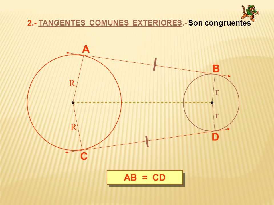 2.- TANGENTES COMUNES EXTERIORES.- Son congruentes