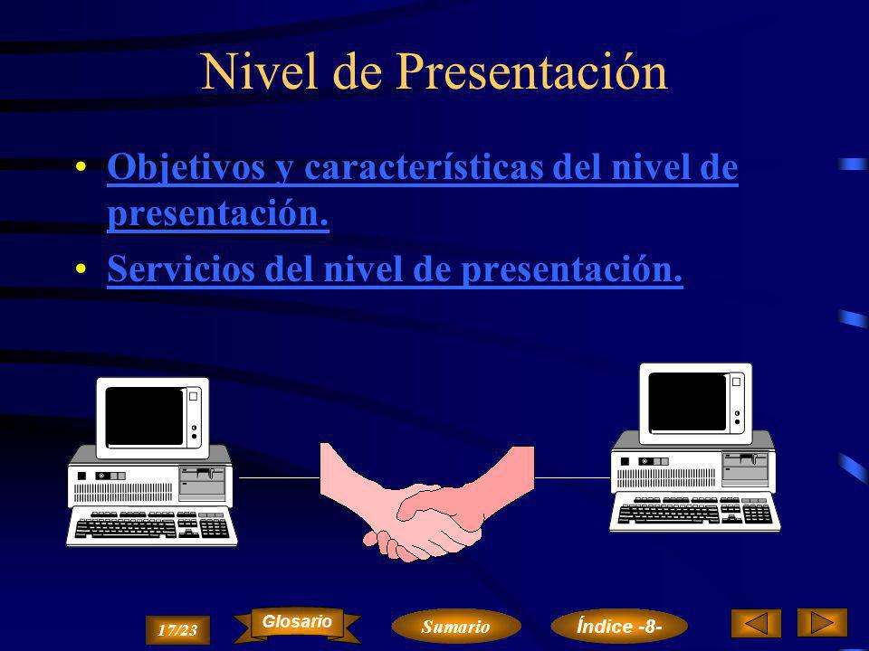 Nivel de Presentación Objetivos y características del nivel de presentación. Servicios del nivel de presentación.
