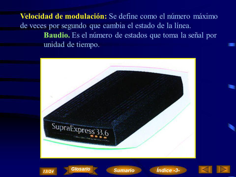 Velocidad de modulación: Se define como el número máximo de veces por segundo que cambia el estado de la línea.