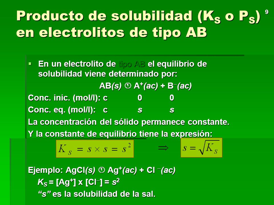 Producto de solubilidad (KS o PS) en electrolitos de tipo AB