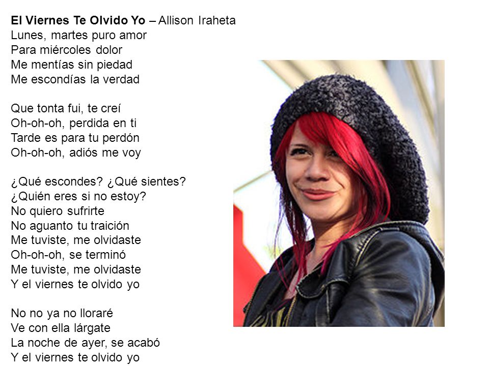 El Viernes Te Olvido Yo – Allison Iraheta Lunes, martes puro amor