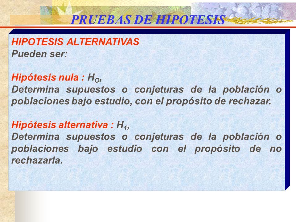 PRUEBAS DE HIPOTESIS HIPOTESIS ALTERNATIVAS Pueden ser: