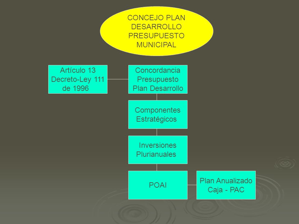 CONCEJO PLAN DESARROLLO. PRESUPUESTO. MUNICIPAL. Artículo 13. Decreto-Ley 111. de Concordancia.