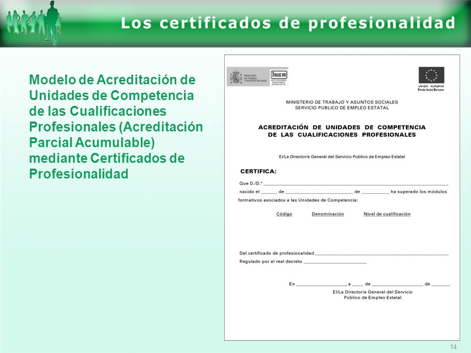 Modelo de Acreditación de Unidades de Competencia de las Cualificaciones Profesionales (Acreditación Parcial Acumulable) mediante Certificados de Profesionalidad
