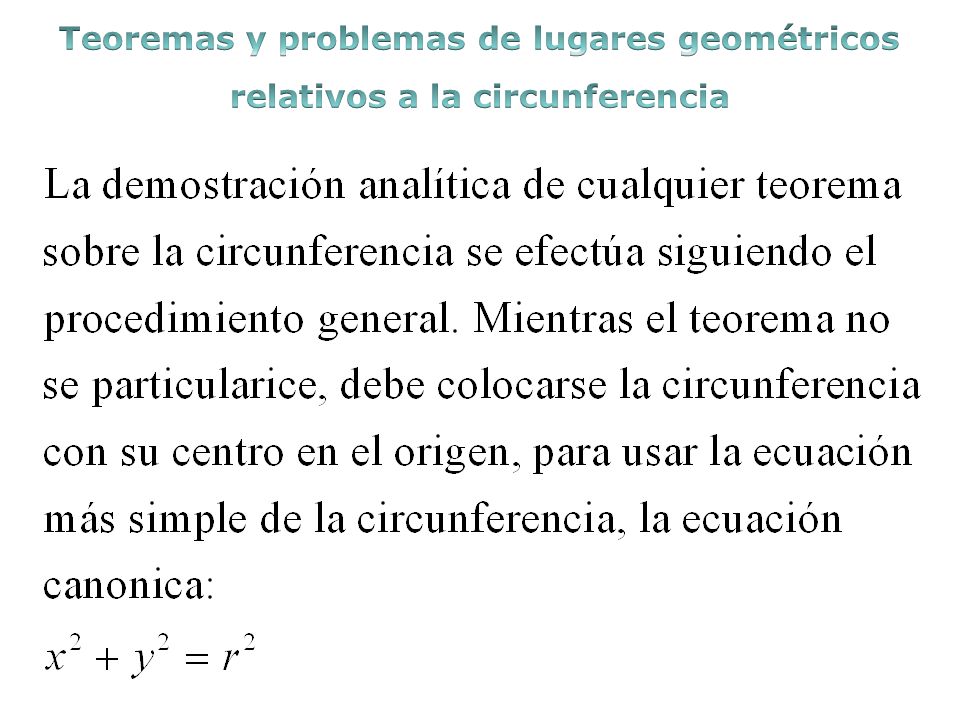 Teoremas y problemas de lugares geométricos relativos a la circunferencia