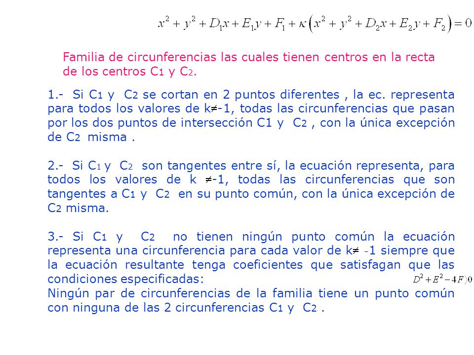 Familia de circunferencias las cuales tienen centros en la recta de los centros C1 y C2.