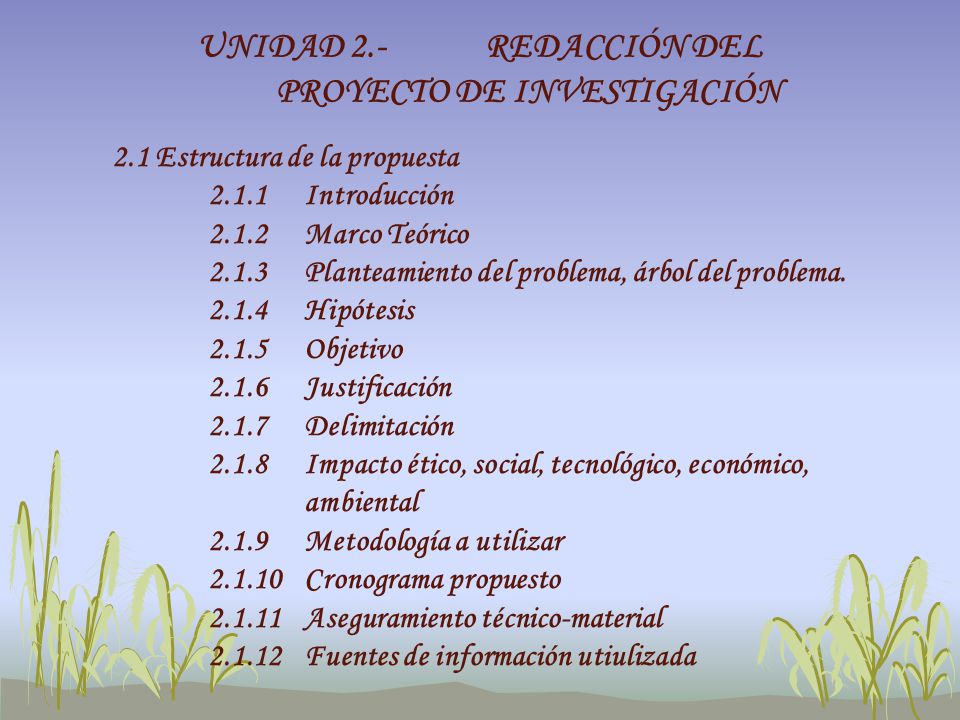 UNIDAD 2.- REDACCIÓN DEL PROYECTO DE INVESTIGACIÓN