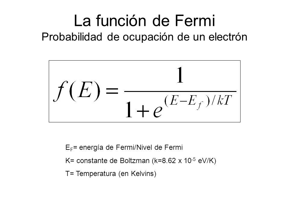 La función de Fermi Probabilidad de ocupación de un electrón