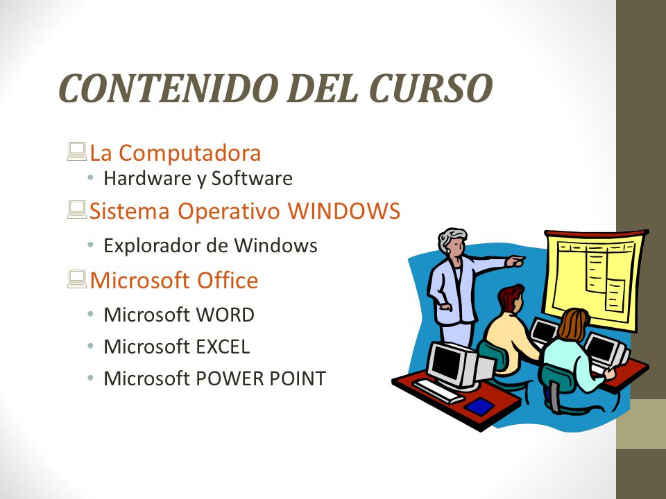 CONTENIDO DEL CURSO La Computadora Sistema Operativo WINDOWS