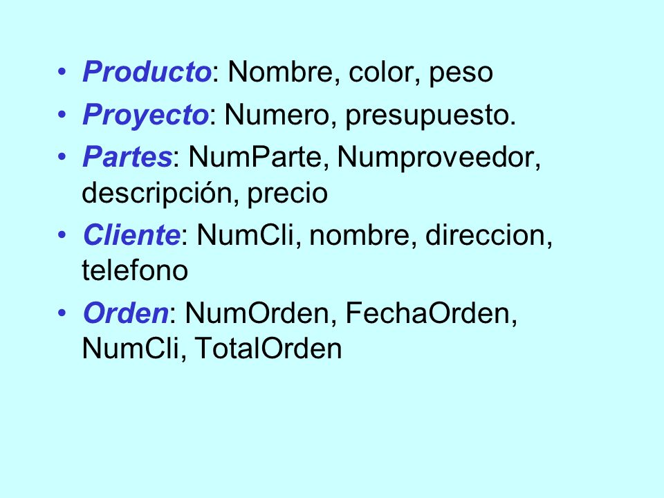 Producto: Nombre, color, peso