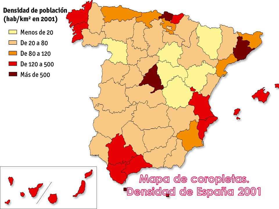 Mapa de coropletas. Densidad de España 2001