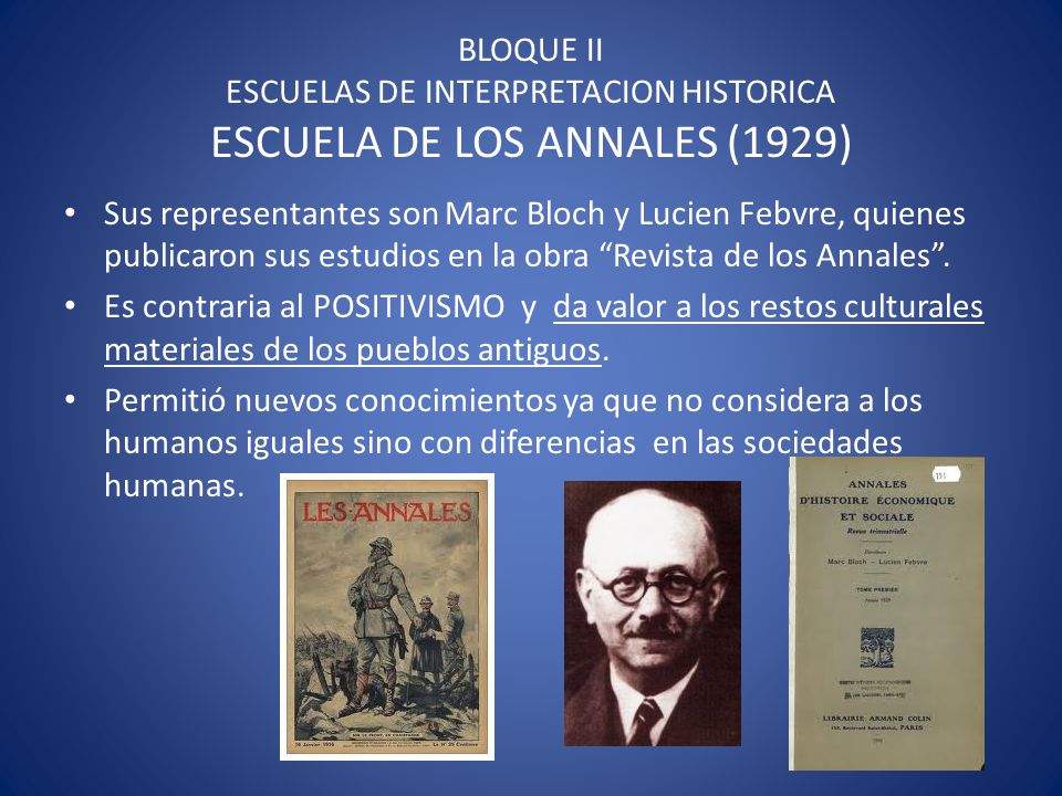 BLOQUE II ESCUELAS DE INTERPRETACION HISTORICA ESCUELA DE LOS ANNALES (1929)