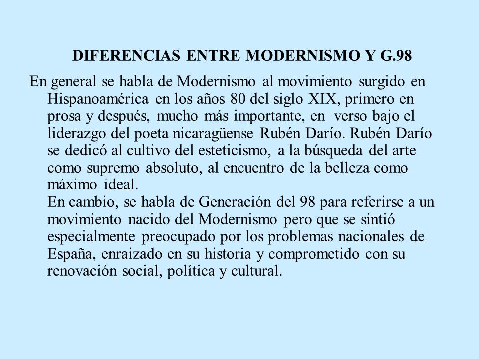 DIFERENCIAS ENTRE MODERNISMO Y G.98