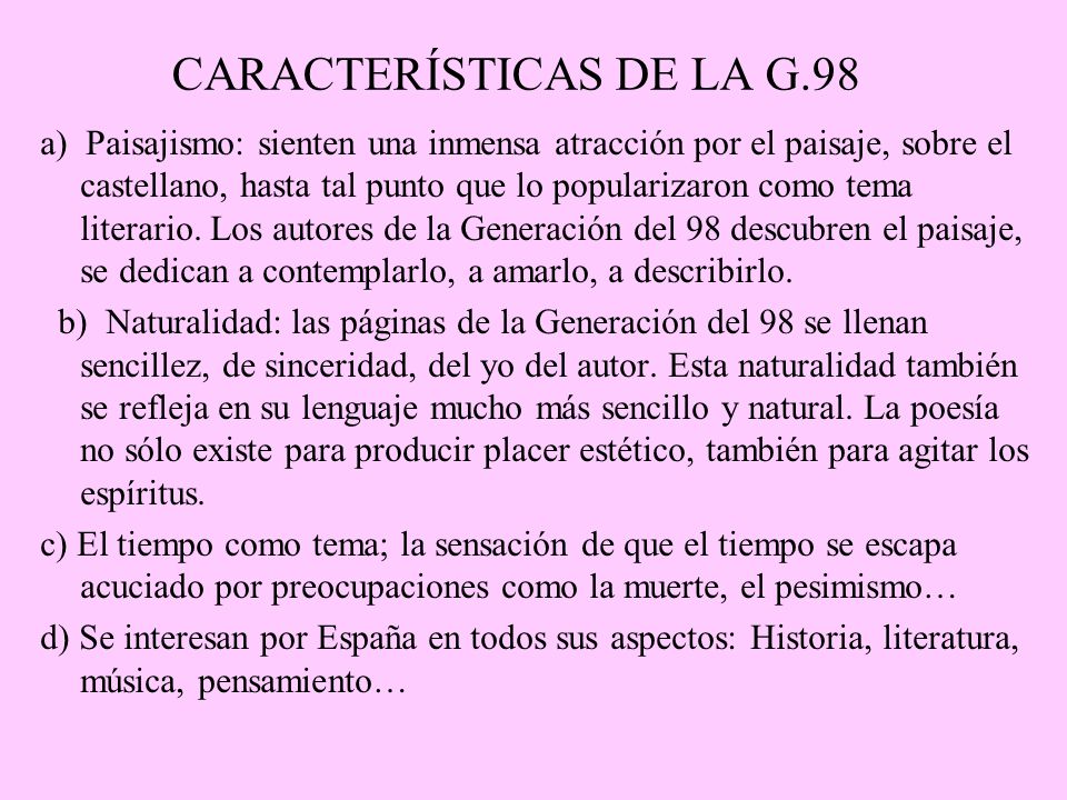 CARACTERÍSTICAS DE LA G.98