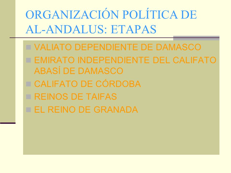 ORGANIZACIÓN POLÍTICA DE AL-ANDALUS: ETAPAS