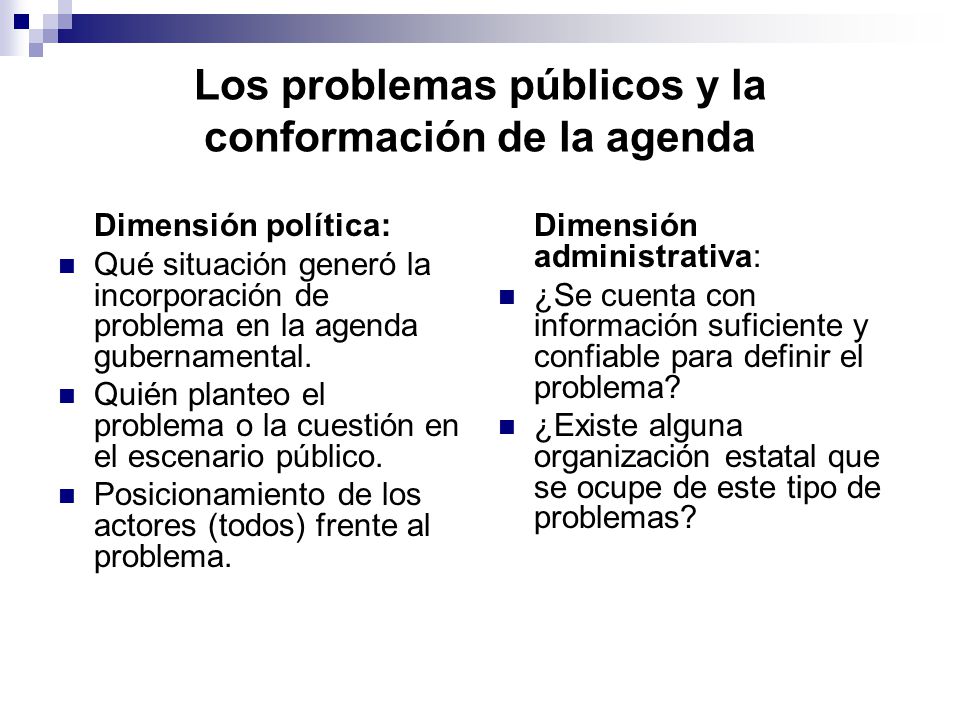 Los problemas públicos y la conformación de la agenda
