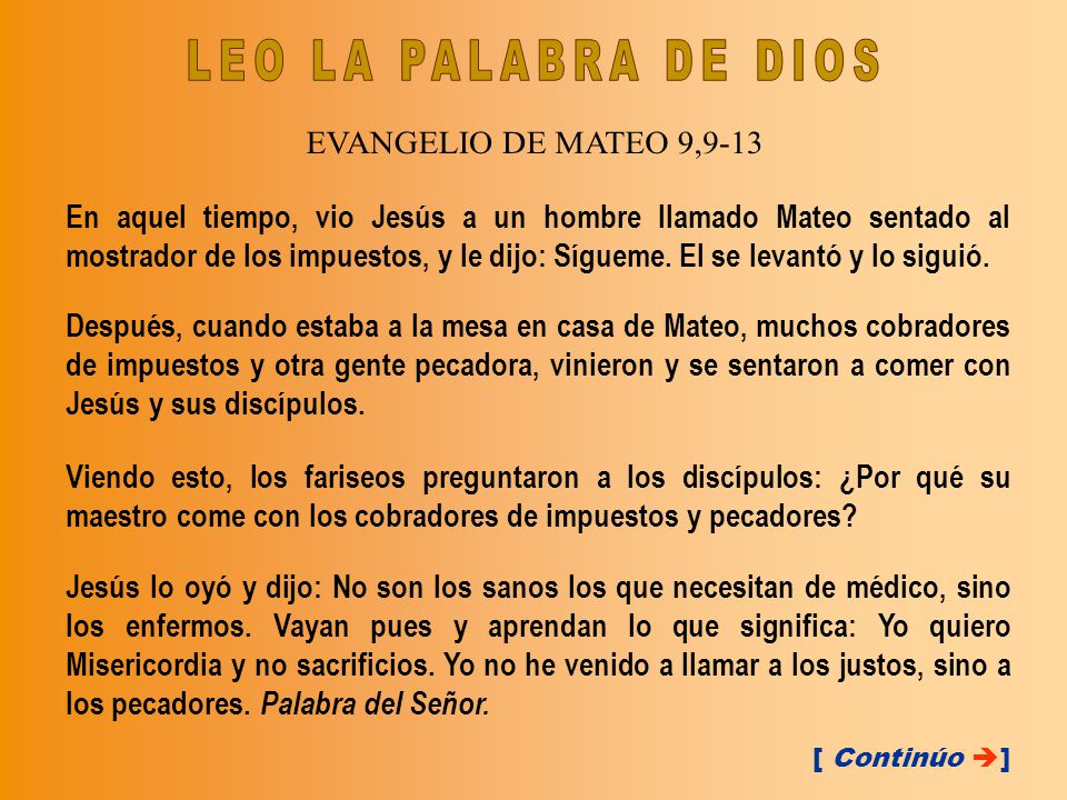 LEO LA PALABRA DE DIOS EVANGELIO DE MATEO 9,9-13