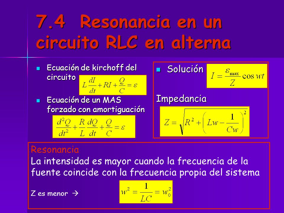 7.4 Resonancia en un circuito RLC en alterna