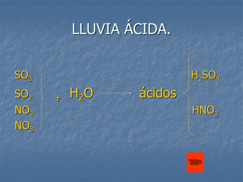 LLUVIA ÁCIDA. SO3 H2SO4. SO2 + H2O ácidos.