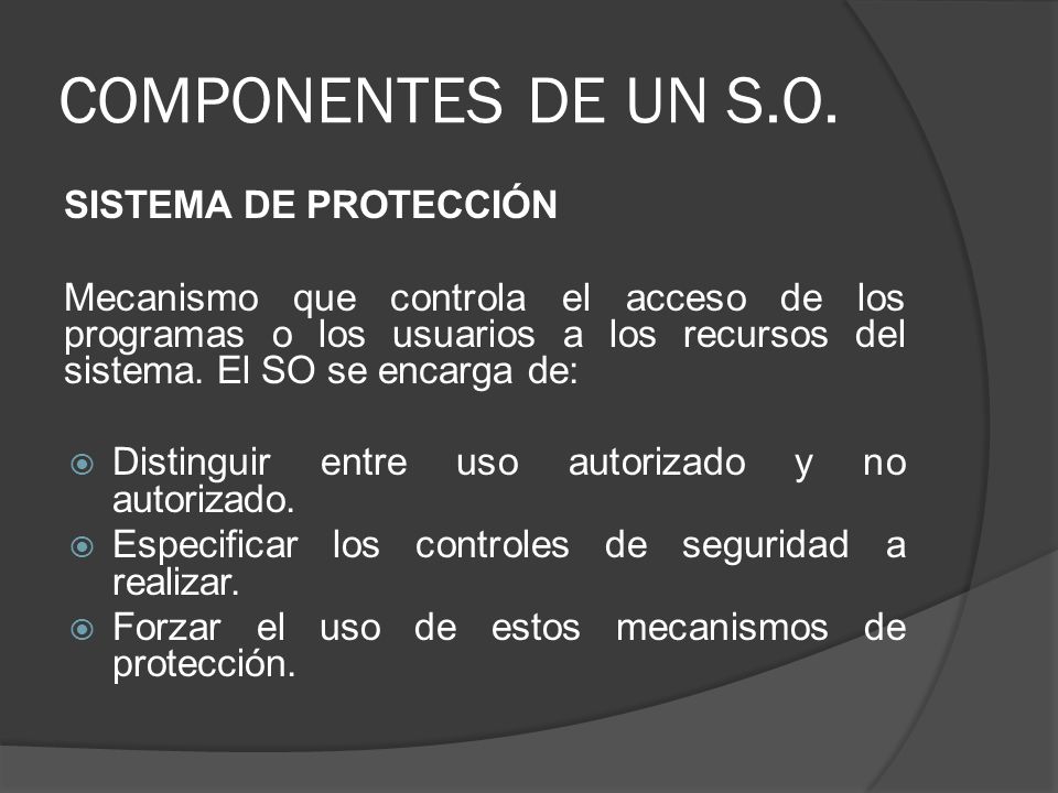 COMPONENTES DE UN S.O. SISTEMA DE PROTECCIÓN