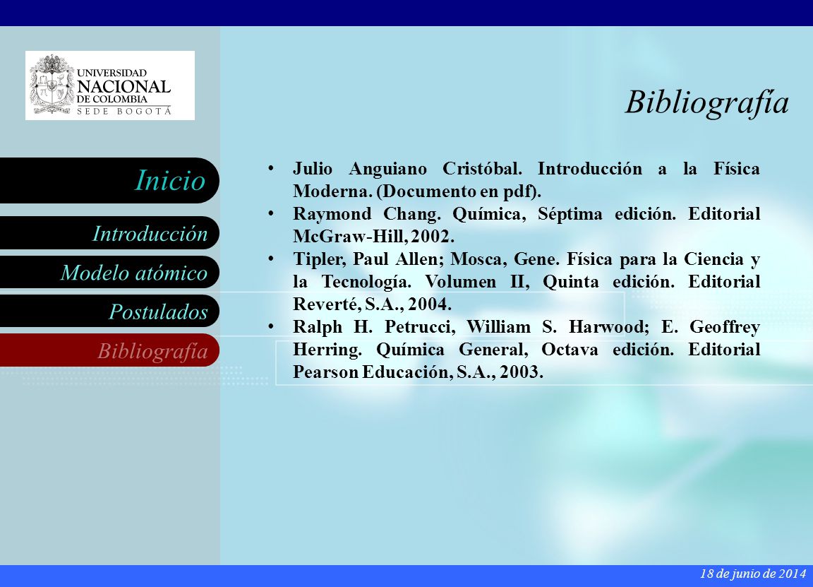 Bibliografía Julio Anguiano Cristóbal. Introducción a la Física Moderna. (Documento en pdf).