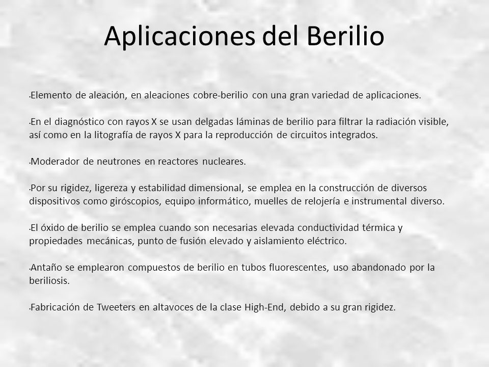 Aplicaciones del Berilio
