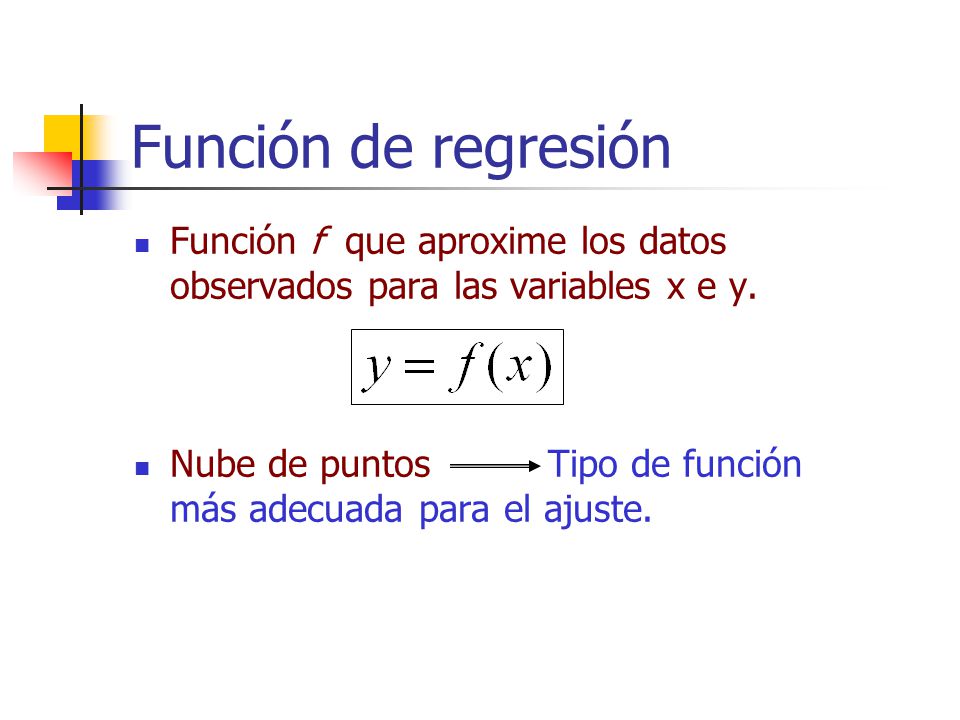 Función de regresión Función f que aproxime los datos observados para las variables x e y.
