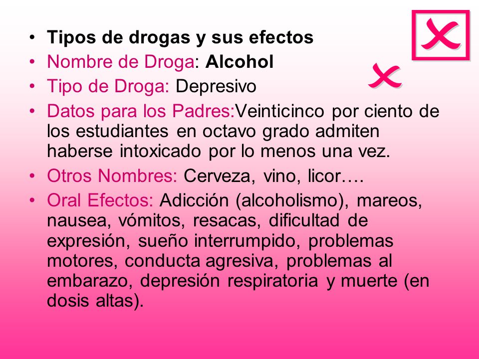Q O Tipos de drogas y sus efectos Nombre de Droga: Alcohol