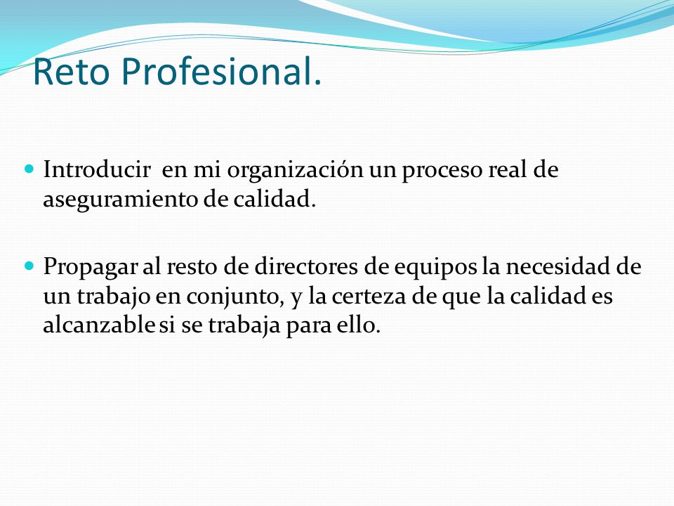 Reto Profesional. Introducir en mi organización un proceso real de aseguramiento de calidad.