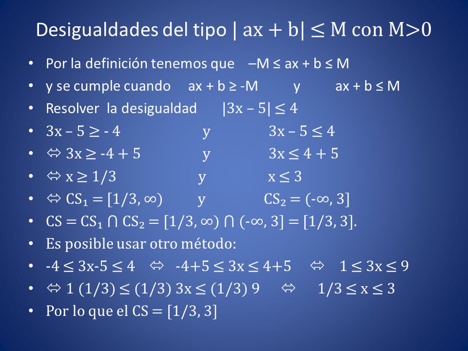 Desigualdades del tipo | ax + b| ≤ M con M>0