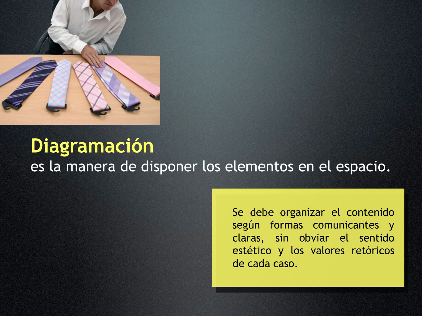 Diagramación es la manera de disponer los elementos en el espacio.