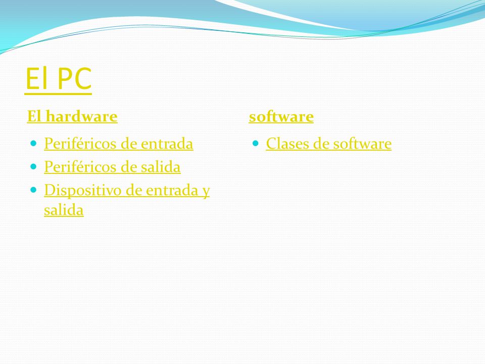 El PC El hardware software Periféricos de entrada