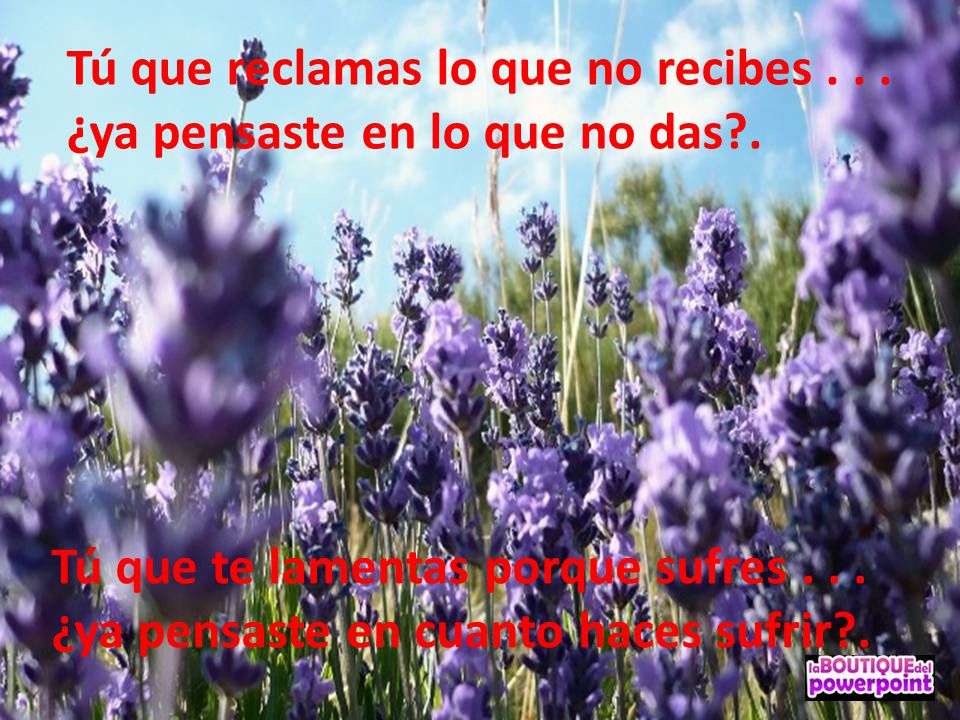 Tú que reclamas lo que no recibes . . .