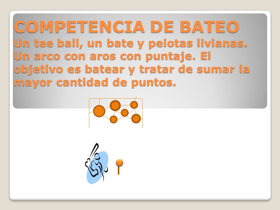 COMPETENCIA DE BATEO Un tee ball, un bate y pelotas livianas