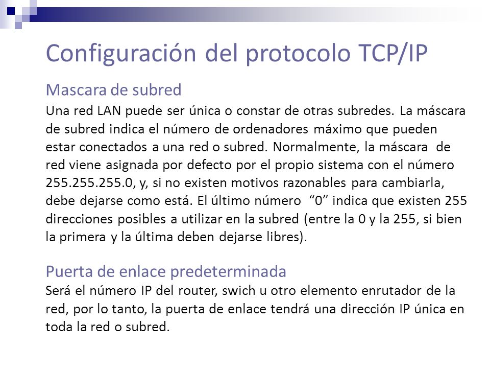 Configuración del protocolo TCP/IP