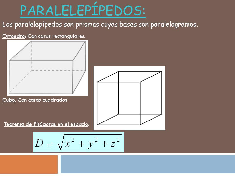 Los paralelepípedos son prismas cuyas bases son paralelogramos.